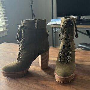 Vince Camuto Khaki Lace-Up Heeled Boots